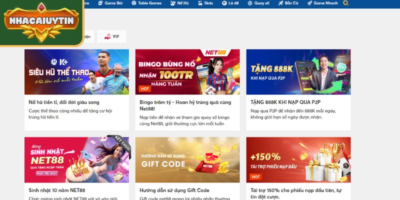 Net88 - Review Tổng Quan Về Nền Tảng Giải Trí Trực Tuyến 3 Ngập tràn các chương trình khuyến mãi tại Net88